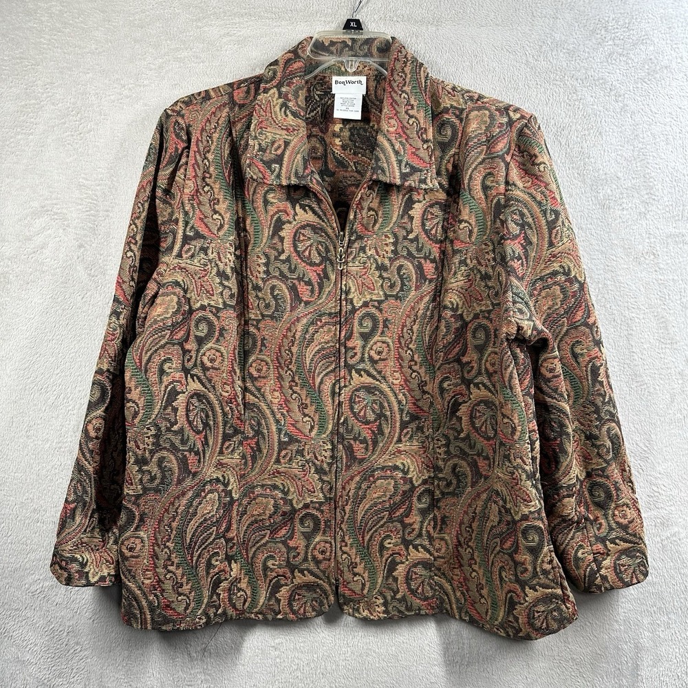 BonWorth Paisley Tapestry Jacket‎ Full Zip Women's XL Vtg Grabdmacore Mature